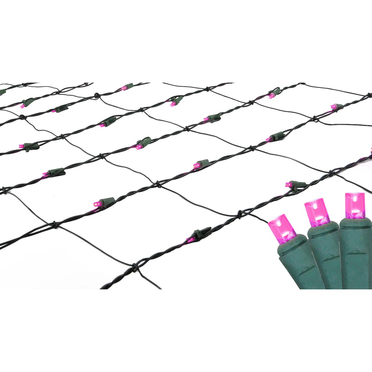 4' x 6' Raspberry Pink LED Wide Angle Net Style Christmas Lights - Green Wire
